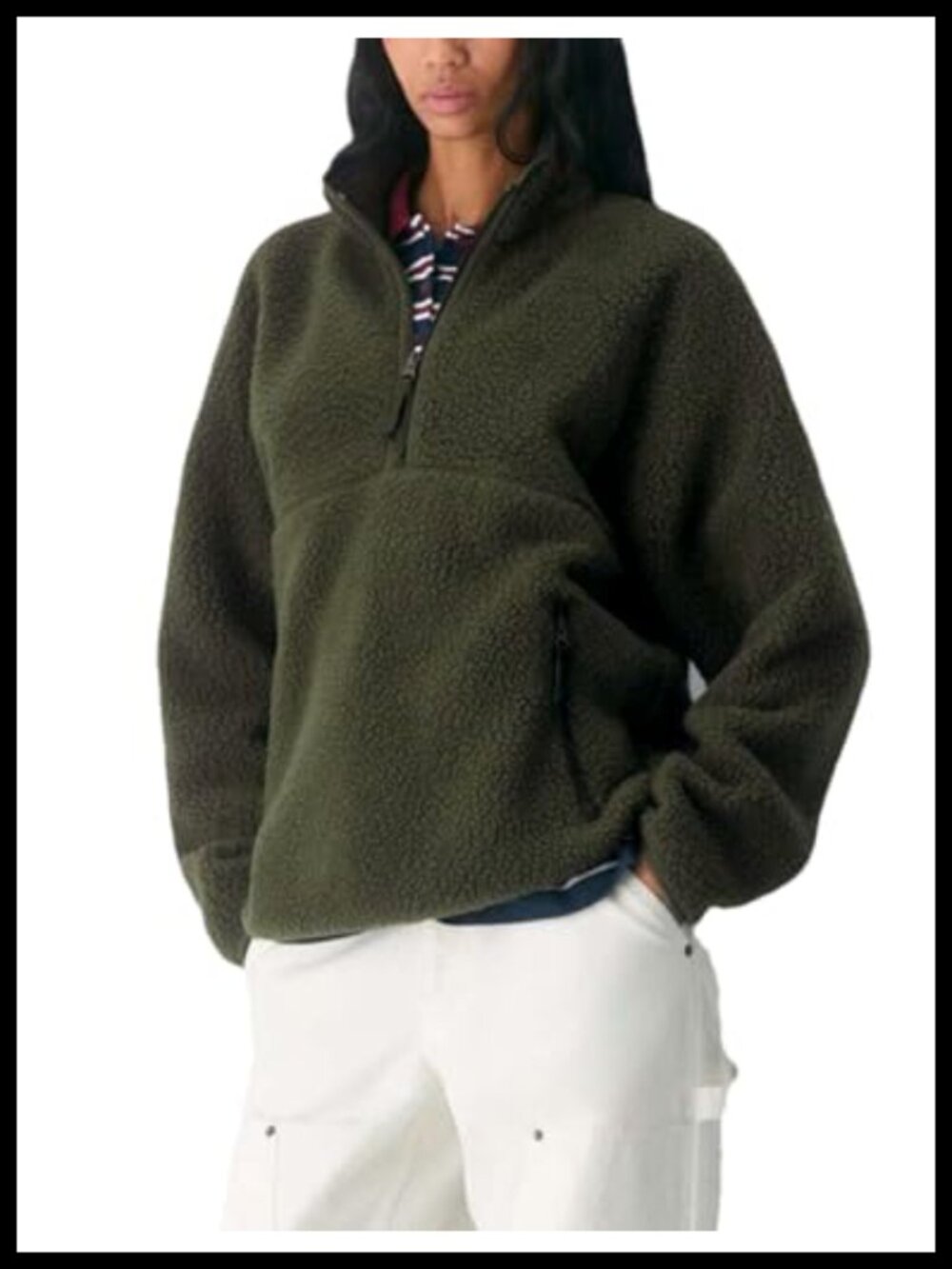 Women's Quarter Zip Fleece Pullover Fuzzy Sherpa Jacket